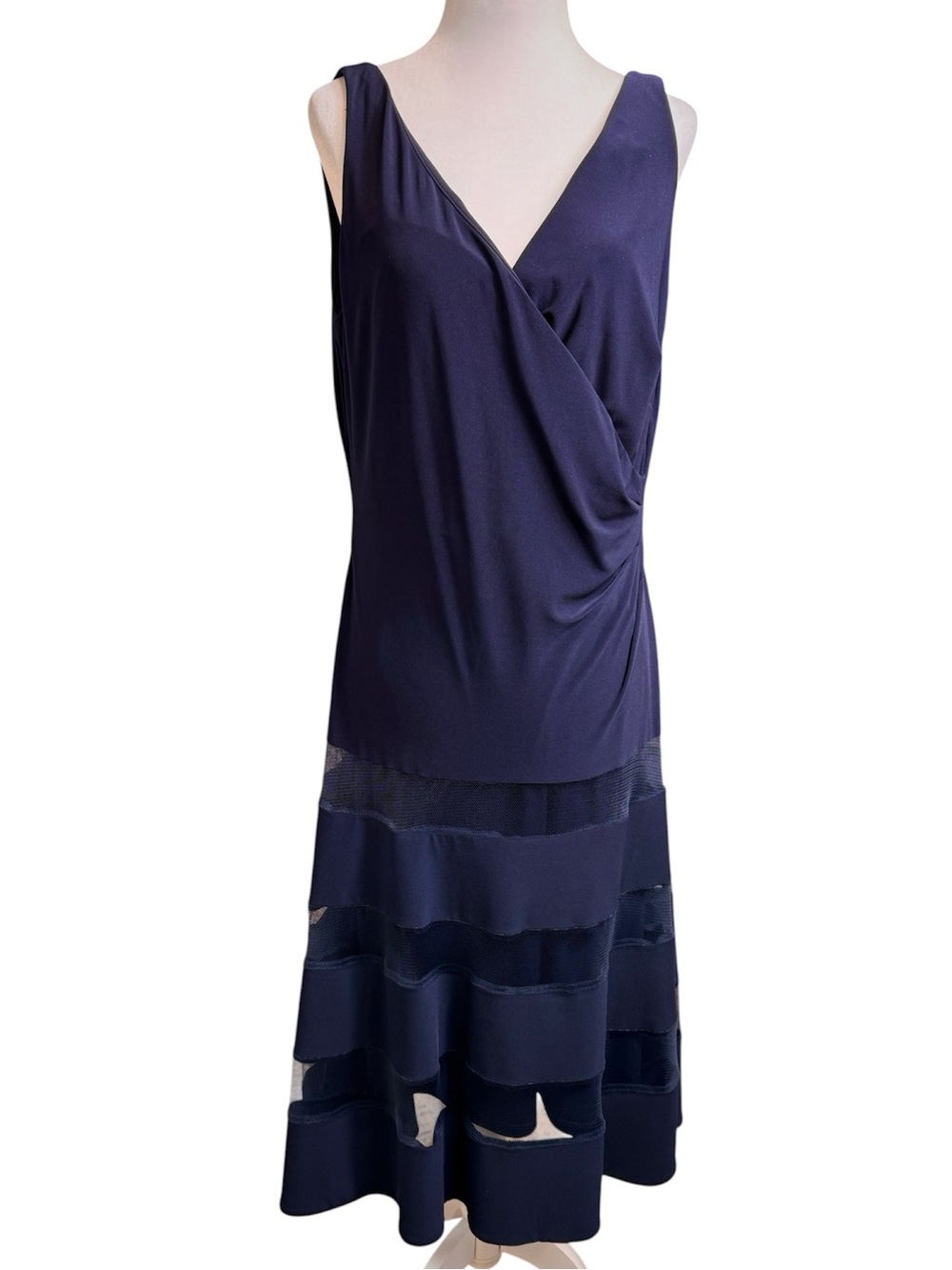 Lauren Ralph Lauren Navy Tulle Panel Sleeveless Midi Party Dress 10